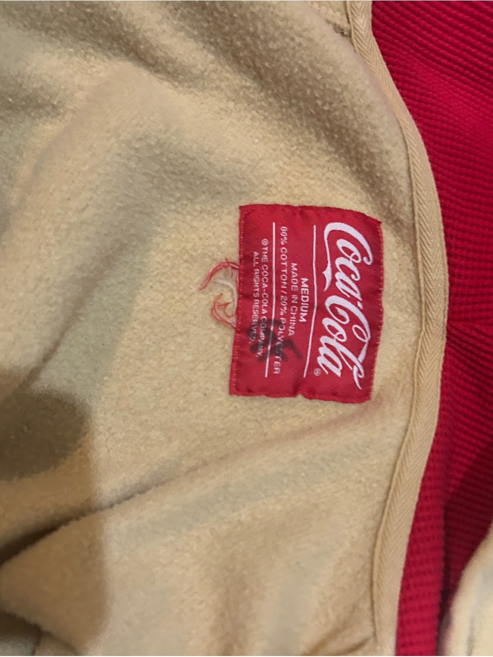 Vintage Coca-Cola Red Logo Hoodie with Cream Interior - Picture 2 of 3